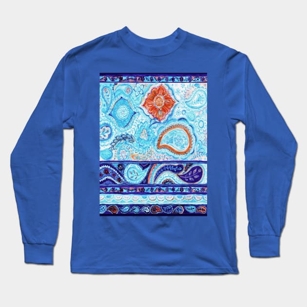 Blue and Orange Florals. Long Sleeve T-Shirt by FanitsaArt